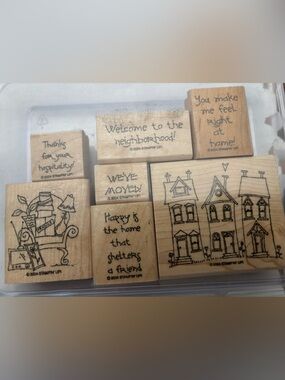 Retired Stampin' Up! Wooden “Right at Home” Stamp Set of 7